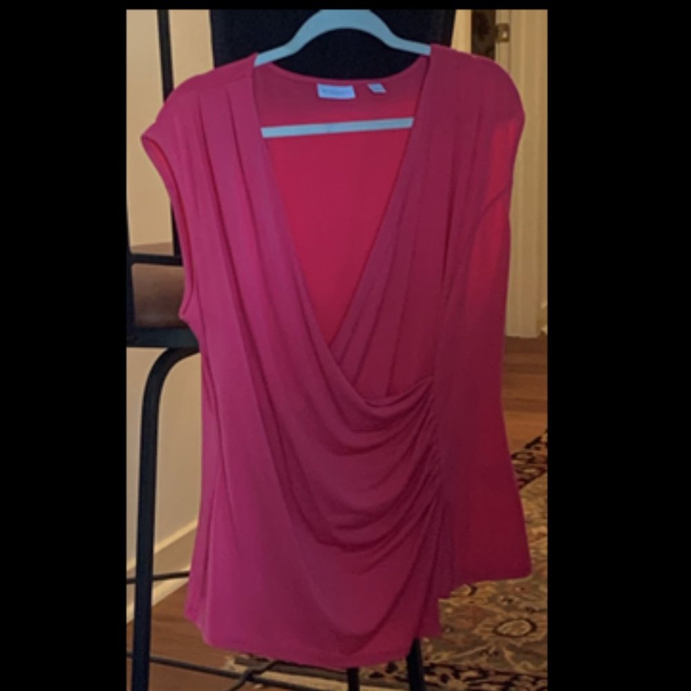 NY & Co Pink Sleeveless Draped Neck Blouse with Roused Side  XL  NWT
